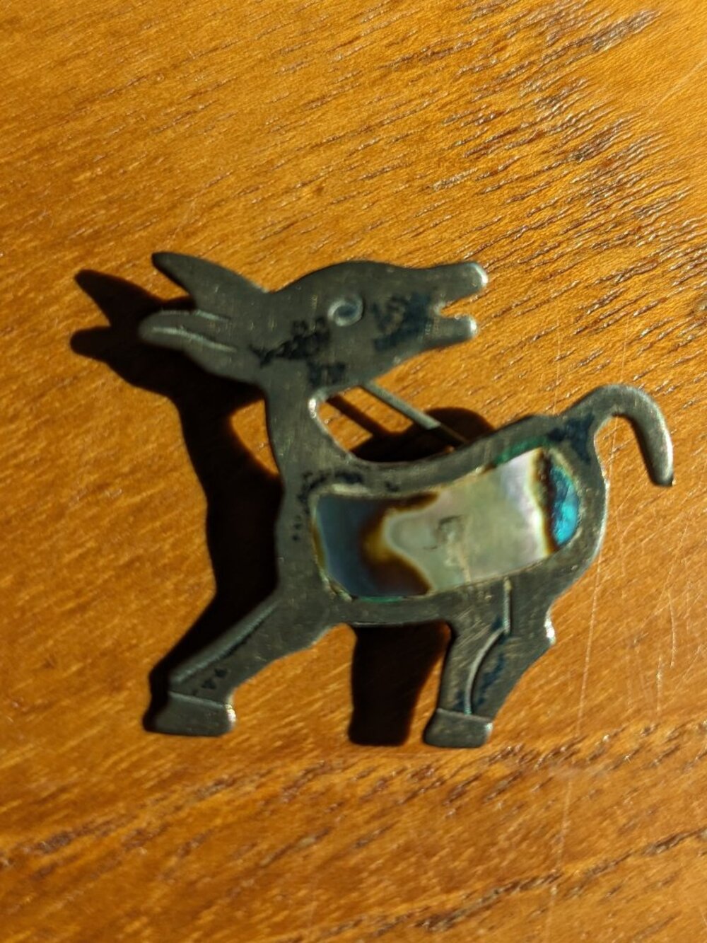 Vintage Taxco Sterling Silver Brooch Mexican Figural Donkey Burro Abalone Pin